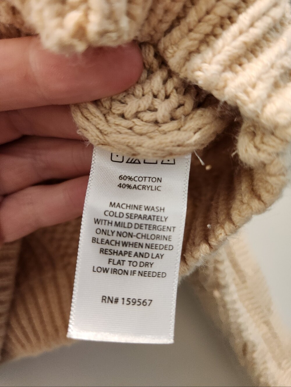 Cream Cropped Knit Sweater - Classic Crewneck - Checkered Knit Detail - Picture 5 of 7